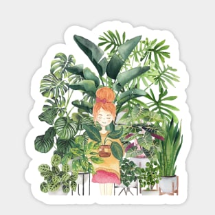 Girl with plants Sticker